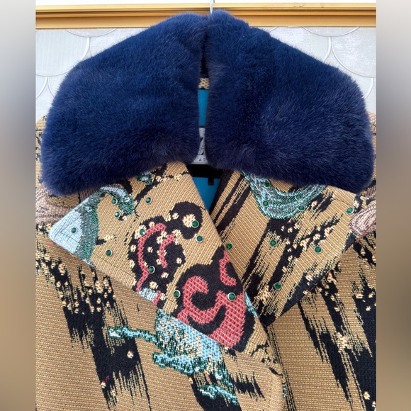 Zara Atelier Collection Jacquard Zodiac Signs and Faux Fur Collar Car Coat - Picture 4 of 11